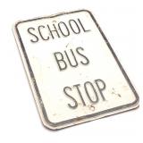 Vintage Steel Embossed School Bus Stop Street Sign