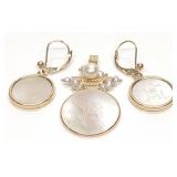 14K Gold Chinese Gaming Counter Earrings & Pendant