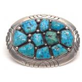 Zuni RLB Leekya Sterling & Turquoise Belt Buckle