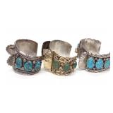 3 Native American Sterling & Turquoise Watch Cuffs
