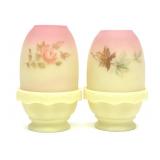 Pr of Fenton Burmese Uranium Art Glass Fairy Lamps