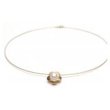 14K Yellow Gold & Pearl Wire Pendant Necklace 17'L