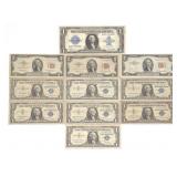 (11) $1 Silver Certificates & $2 Red US Bank Notes