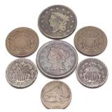 (7) 1800s US Large, Eagle & Shield Cent Coins