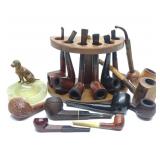 14 Vintage Estate Tobacco Pipes w/ Stand & Ashtray