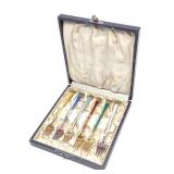 Denmark Sterling Silver Enamel Hors d'oeuvre Forks