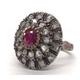 14K 1.32ctw Mine Cut Diamond & 1ct Ruby Ring