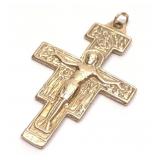 14K Yellow Gold San Damiano Crucifix Cross Pendant