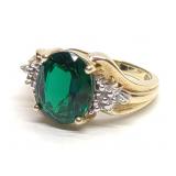 10K Gold Lab Grown Emerald & Diamond Ring (sz 7)