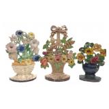 3 Hubley Flower Cast Iron Doorstops #189, 105, 470