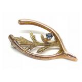 10K Gold & Sapphire Wishbone Brooch / Pin