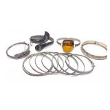 12 Sterling Silver Bangles & Hinge Bracelets