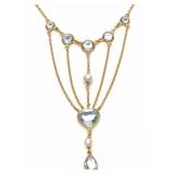 Edwardian 14K Aquamarine & Pearl Festoon Necklace