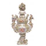 Sitzendorf German Covered Flower & Cherub Urn Vase