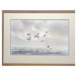 Ned Ewell Original Watercolor of Ducks w/ Blind