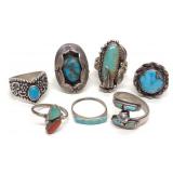 7 Sterling Silver & Turquoise Southwest Rings