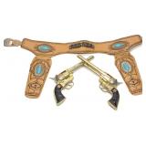 Pair Hubley Gold Cowboy Toy Pistols w/ Holster