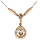 Victorian 10K Gold Filigree Drop Necklace