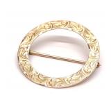 Antique 10K Yellow Gold Etched Circle Brooch