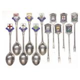 12 English Sterling Silver Souvenir Spoons & Picks