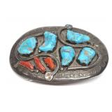 Effie Calavaza Zuni Sterling Turquoise Belt Buckle
