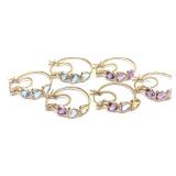 3 Pairs 10K Gold Multi-gemstone Hoop Earrings