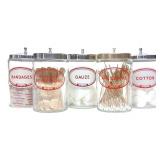 5 Vintage Glasco Medical Apothecary Lidded Jars