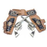 Pair Hubley Cowboy Cap Gun Toy Pistols w/ Holster