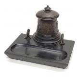 Bronze & Black Slate Neoclassical Style Inkstand