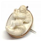 Antique 14K Meerschaum Carved Cupid Brooch