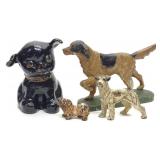 4 Cast Iron Dog Doorstops & Bookends (Incl Hubley)