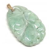 14K Gold Carved Jade Necklace Pendant