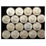 (18) 1964 90% Silver Kennedy Half Dollar US Coins