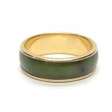 14K Yellow Gold Green Jade 6.4mm Band Ring sz 6.75