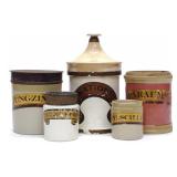 5 19th C. Ceramic Apothecary Painted Label Jars