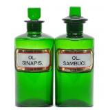 2 Green Apothecary Label Under Glass Drug Bottles