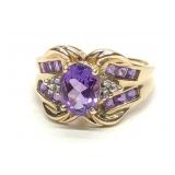 10K Yellow Gold Amethyst & Diamond Ring (sz 7)