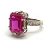 Art Deco 14K White Gold & Lab Ruby Ring (sz 2)