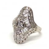 Art Deco 14K White Gold & Diamond Filigree Ring