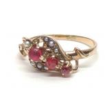 Victorian 10K Gold Seed Pearl & Glass Ring sz 4.75