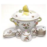 13pc Herend Rothchild Bird Porcelain Service Set