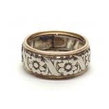 14K Two Tone Gold Floral 8mm Band Ring (sz 6)