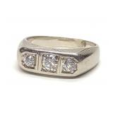 Art Deco 14K White Gold Triple Diamond Ring sz 6