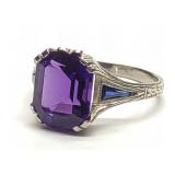 Art Deco 18K White Gold Amethyst & Sapphire Ring