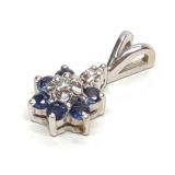 14K White Gold Diamond & Sapphire Flower Pendant