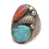 Native American Sterling & Turquoise Ring sz 9.25