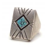 Native American Sterling & Turquoise Ring sz 10.75