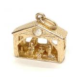 14K Yellow Gold Nativity Scene Manger Pendant