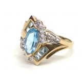 10K Yellow Gold Blue Topaz Statement Ring (sz 7.5)
