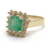14K Yellow Gold Lab Emerald Ring (sz 6.75)